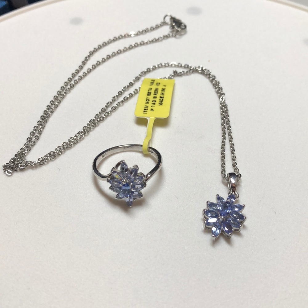 Tanzanite and sterling ring and necklace set